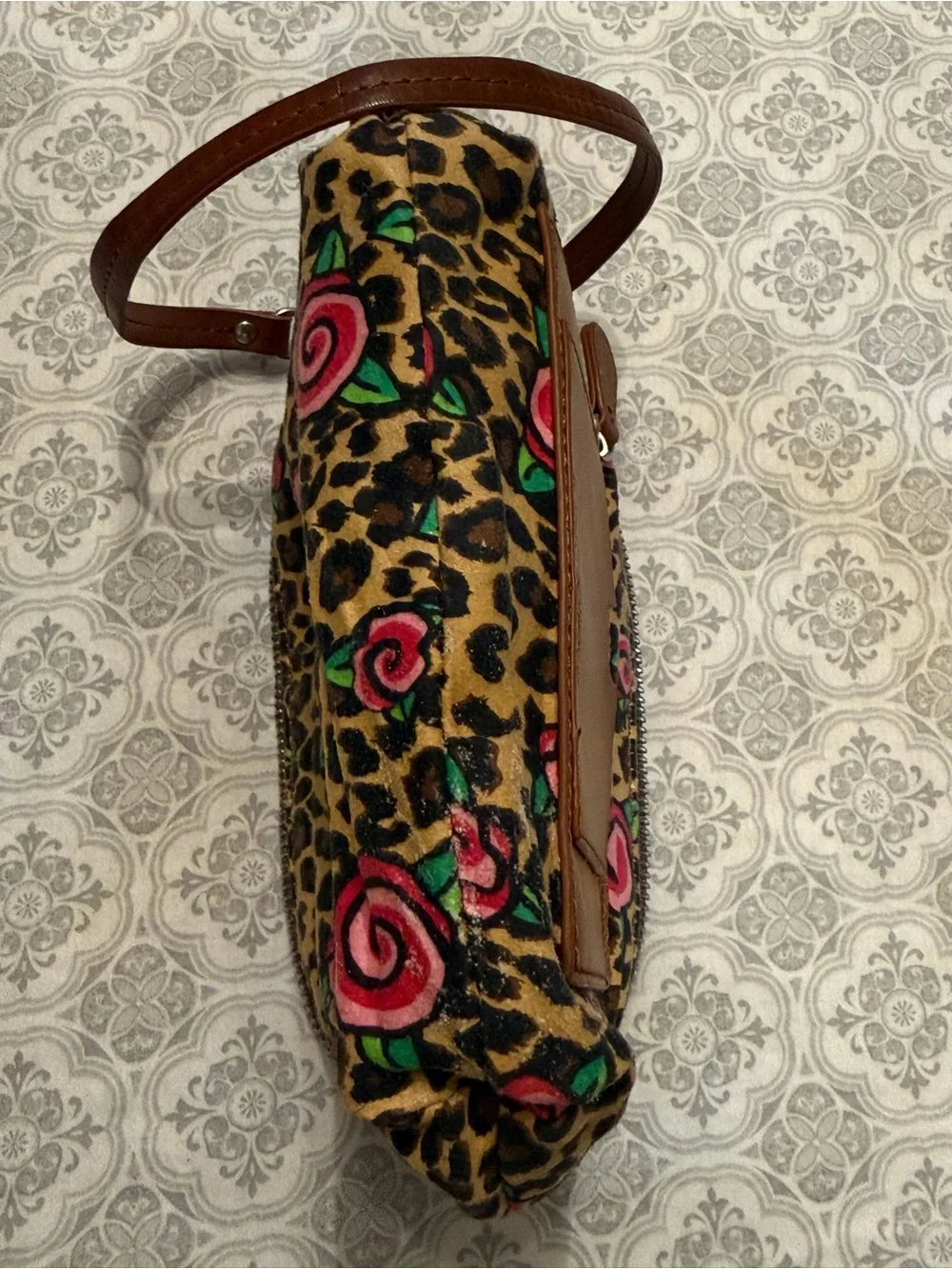 Betsey Johnson Metallic Silver/Gold Wristlet with Tan Strap